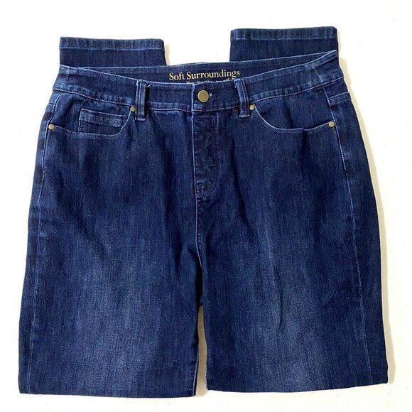 Soft Surroundings Pull On Jeans Womens M Blue Tapered Leg Classic Casual Denim - Picture 1 of 6